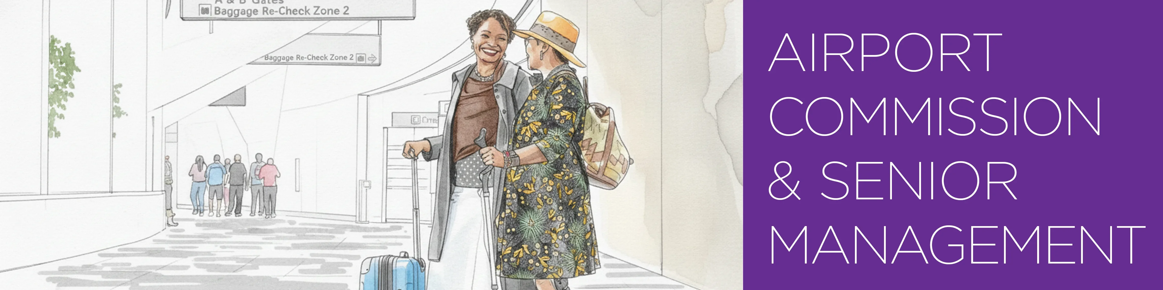 Vector drawing of two passengers at SFO